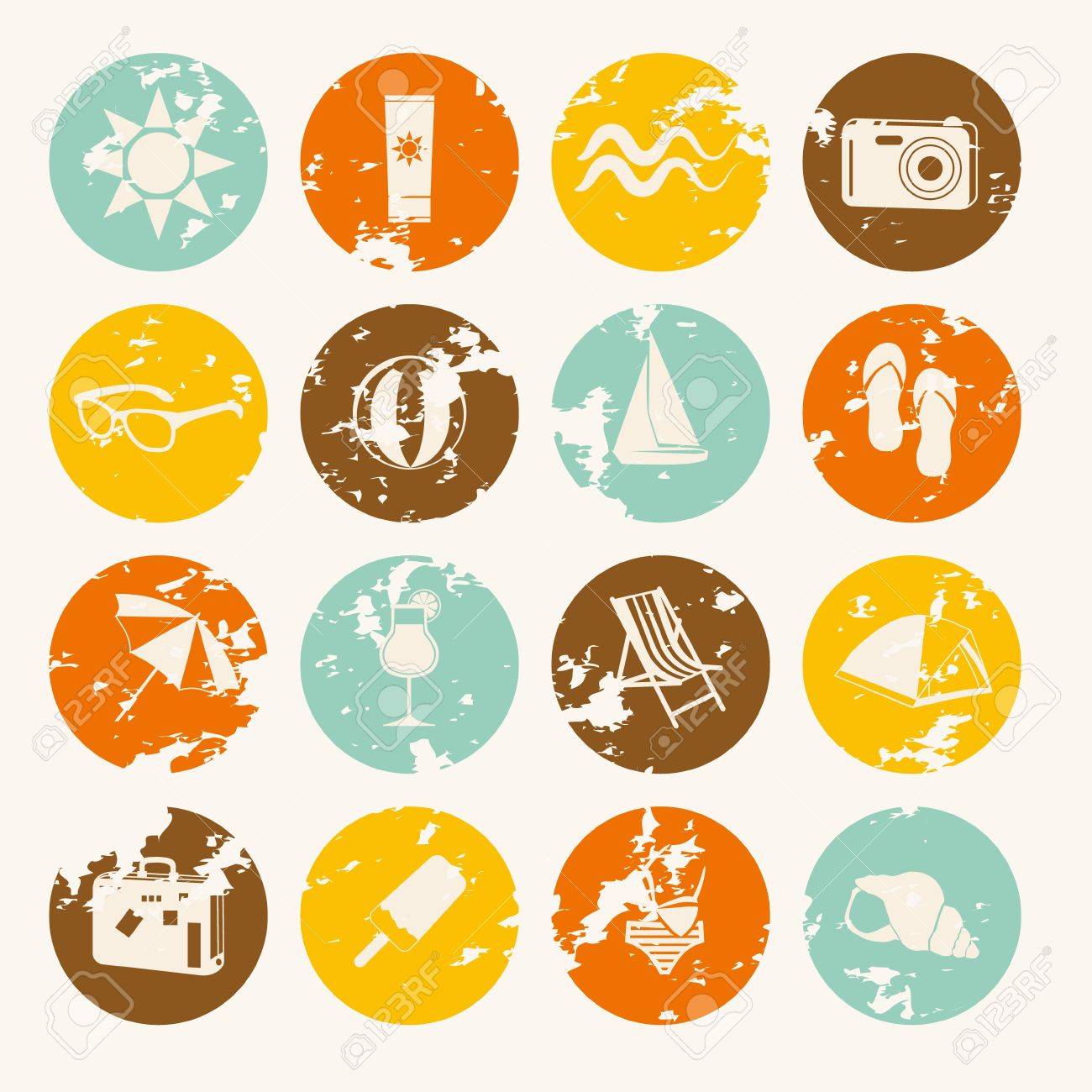 retro summer icons collection royalty free cliparts vectors and