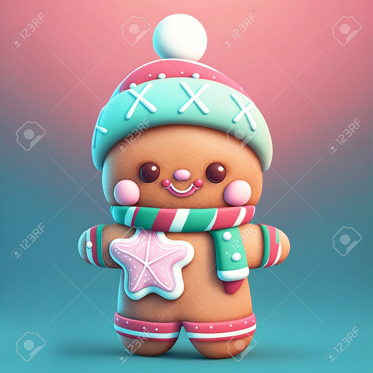 Télécharger Bonhomme En Pain D'épice Kawaii Avec Des Décorations