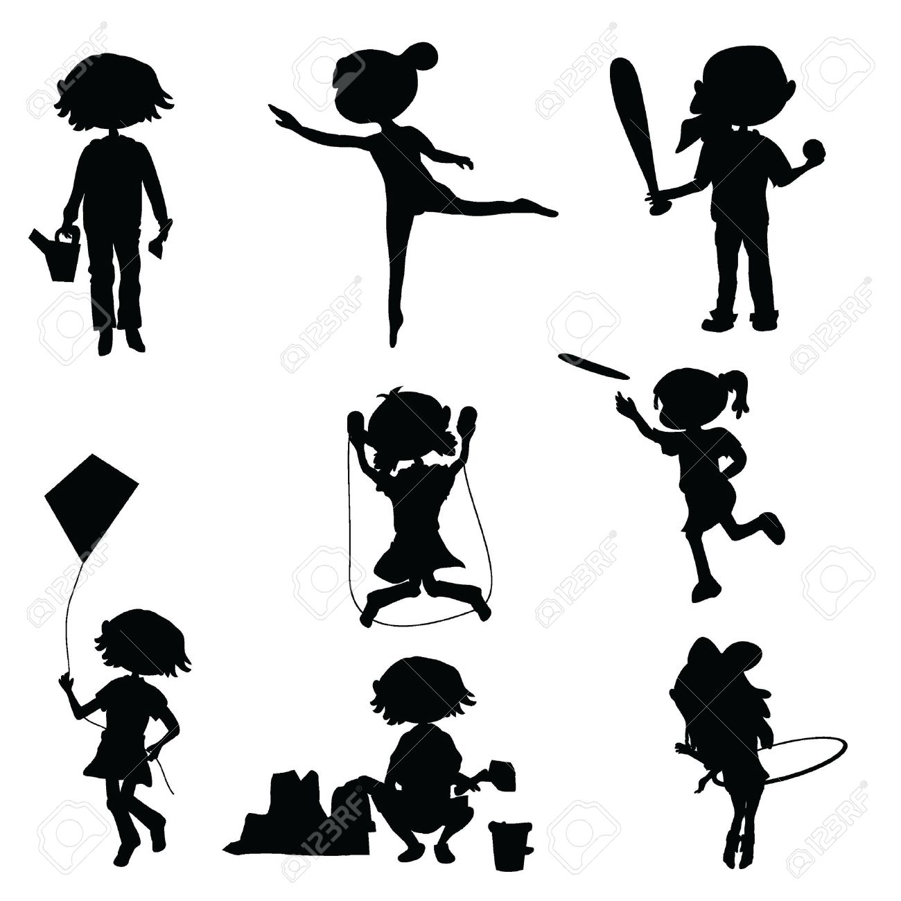 silhouettes cartoon kids for fun education and party royalty free