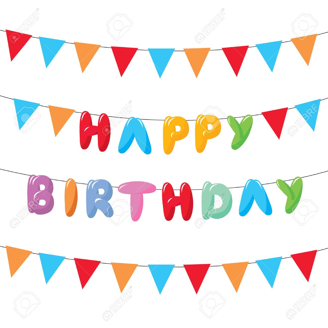 happy birthday with hanging flags for cards banners and others birthday flags banners