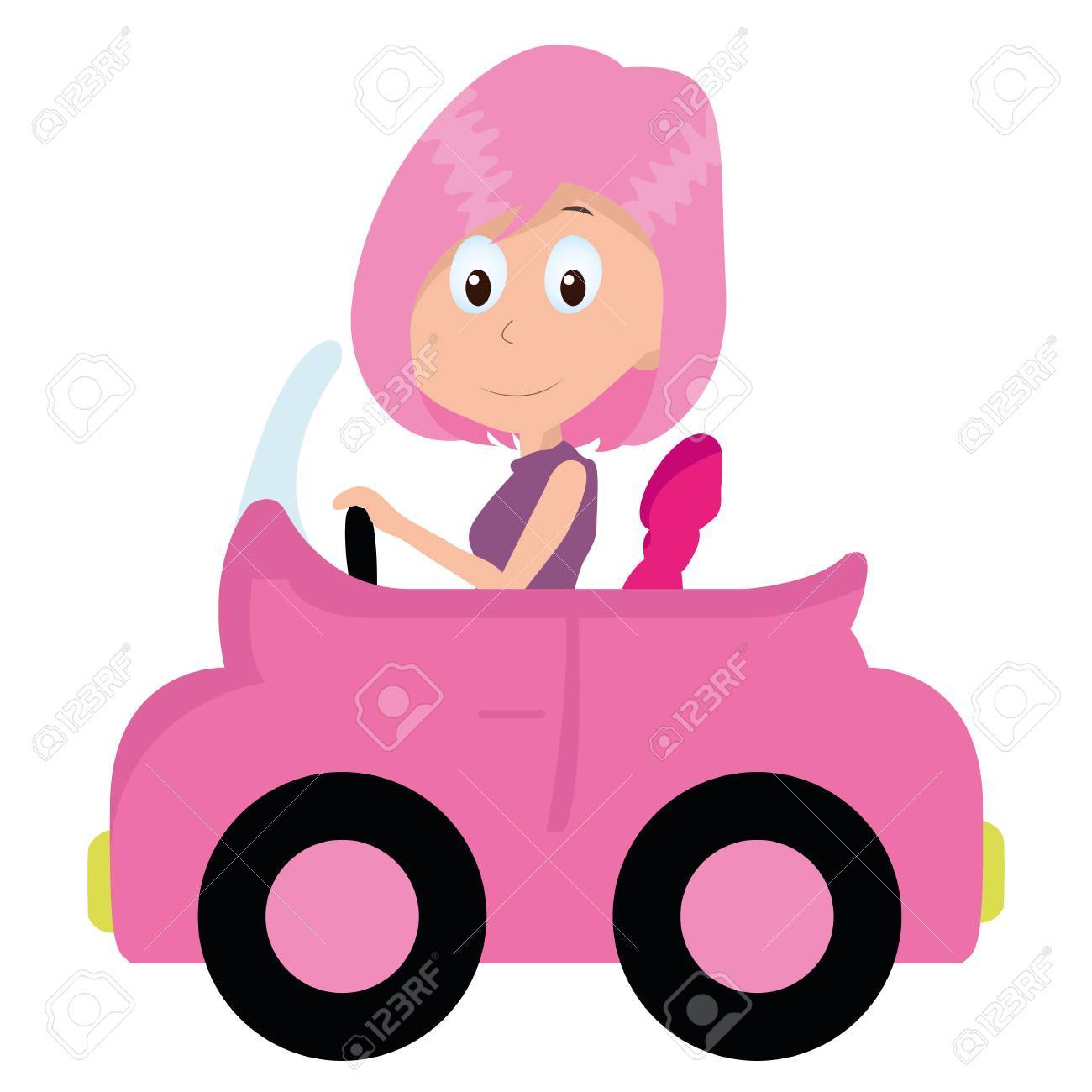 女の子のかわいい小さなピンクの車を運転してのイラスト素材 ベクタ Image 女の子のかわいい小さなピンクの車を運転してのイラスト素材 ベクタ Image