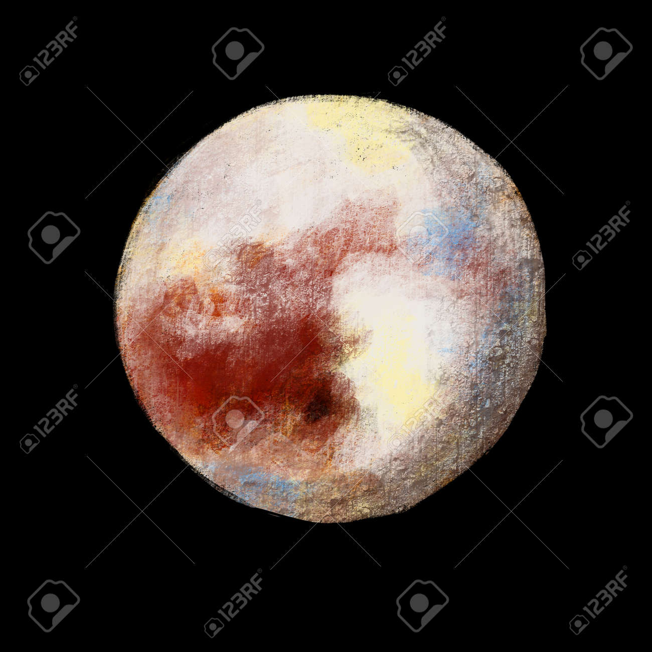 冥王星太陽系惑星イラスト絵画チョークアートデッサンの写真素材・画像  
