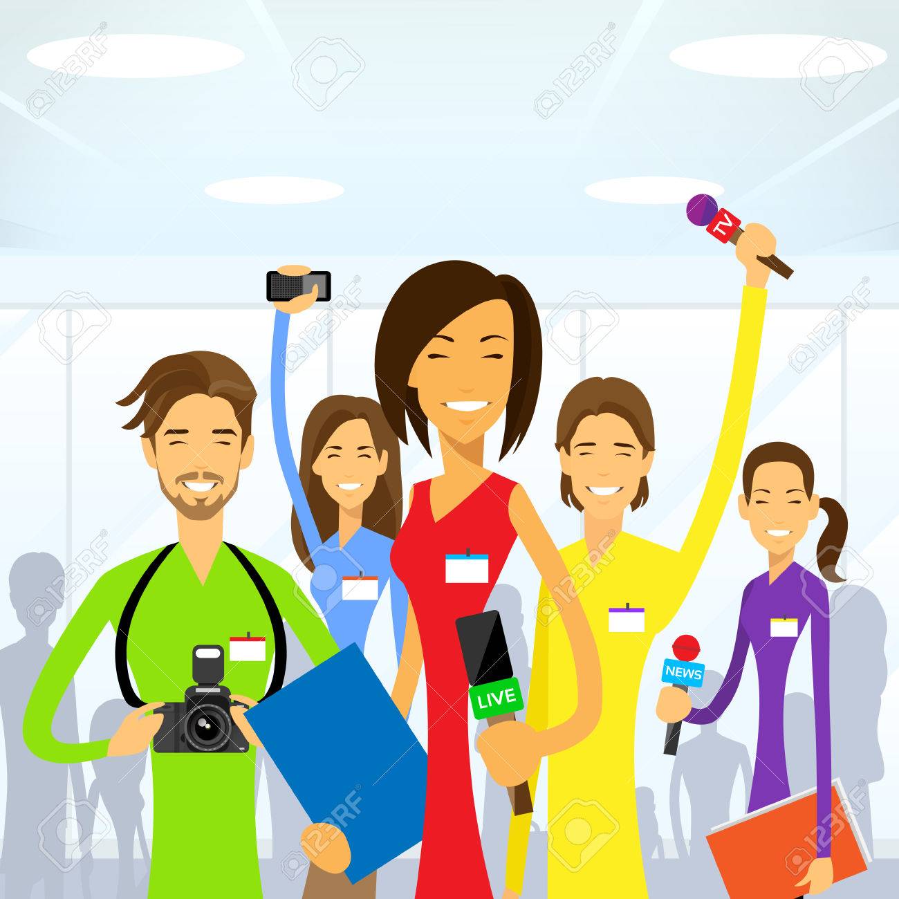 Journalists Crew Woman Reporter Eam Live News People Group Stock Vector Journalists Crew Woman Reporter Eam Live News People Group Stock Vector