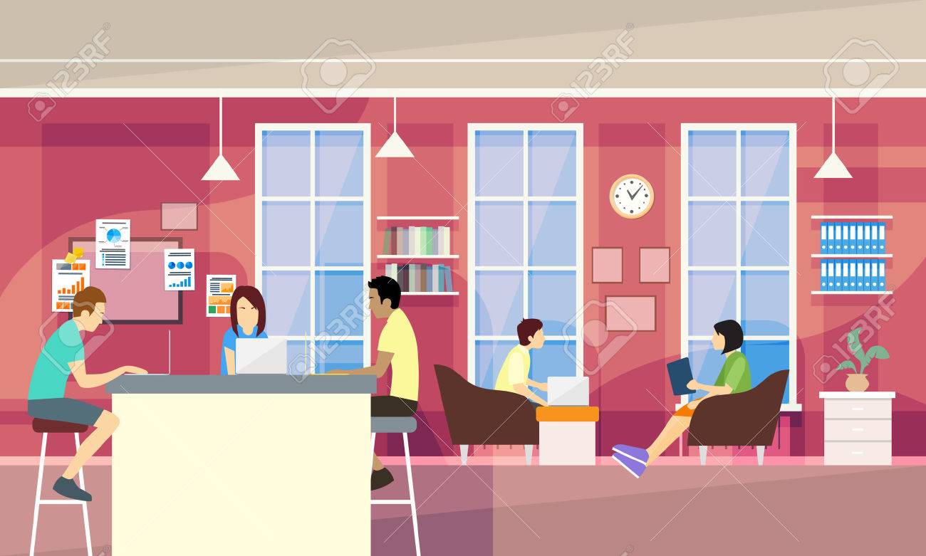 Casual People Group In Modern Office Sit Chatting, Students University Campus Vector Illustration - 52958839 Casual People Group In Modern Office Sit Chatting, Students University Campus Vector Illustration - 52958839