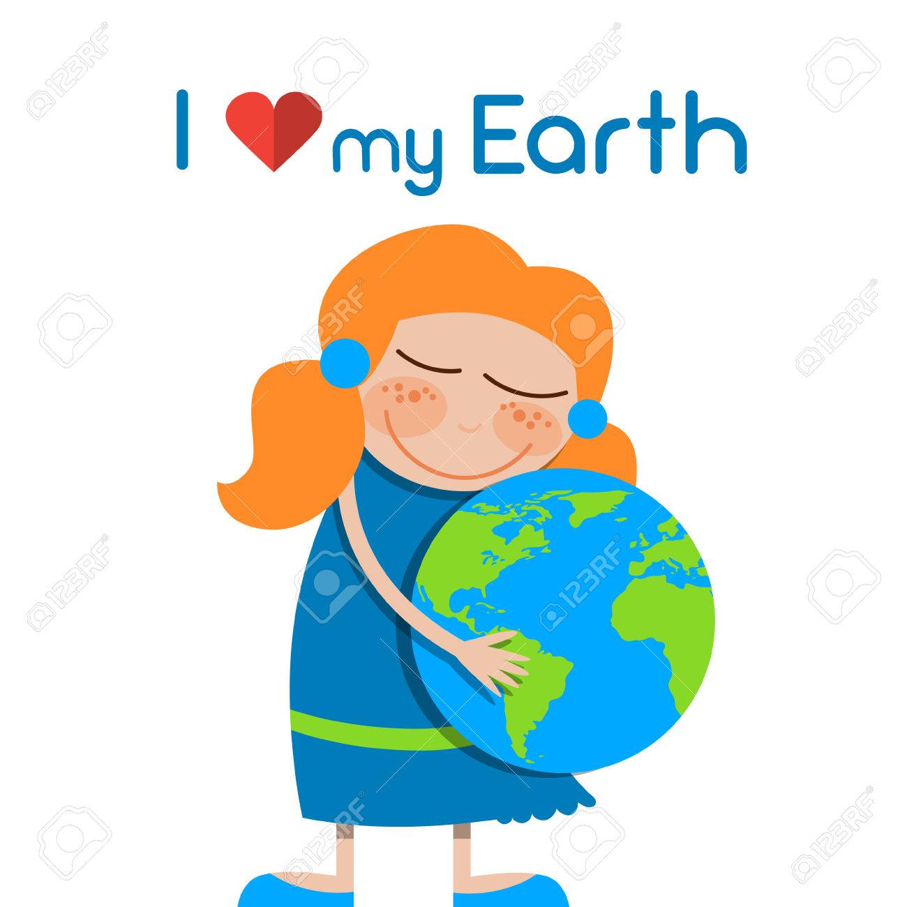 Little Girl Hug Globe Embrace Earth Day Love World Vector