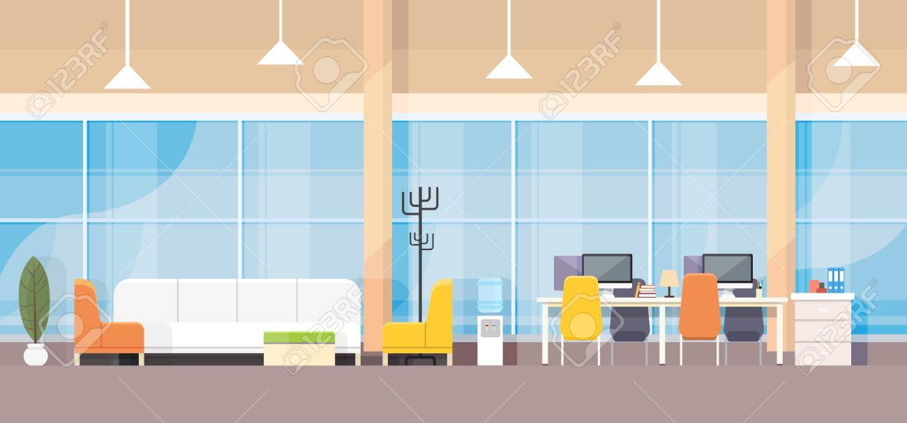 modern bank office interior workplace desk flat design vector office illustration
