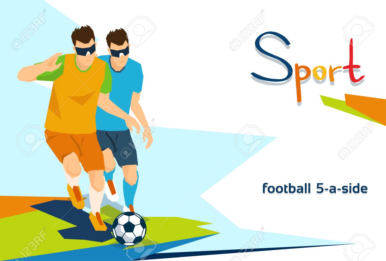 無効になっているブラインド サッカー選手スポーツの競争の平面ベクトル図 のイラスト素材 ベクタ Image