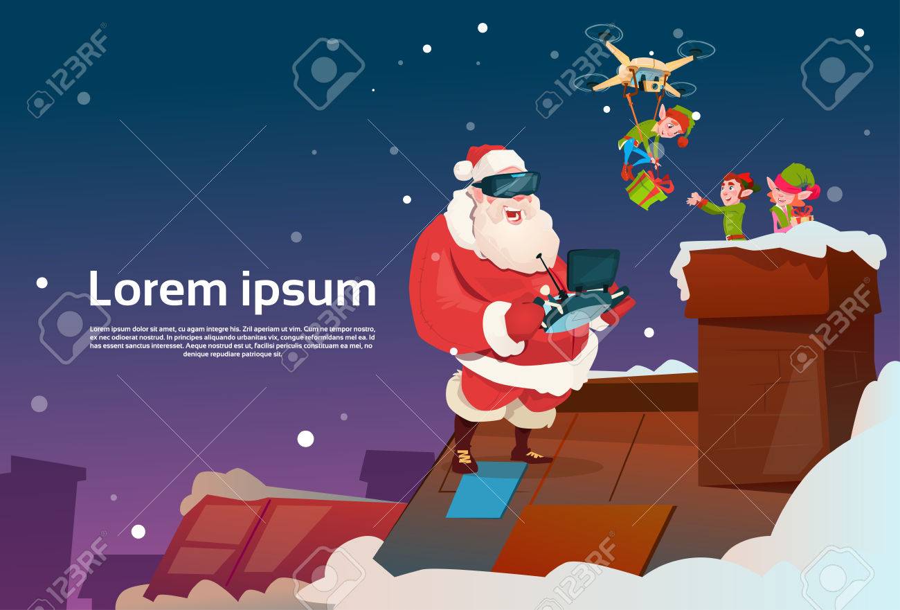 Babbo Natale Virtuale.Vettoriale Babbo Natale Di Usura Di Realta Virtuale Occhiali Elfs Sul Tetto Drone Consegna Presente Illustrazione Capodanno Natale Holiday Flat Vector Image 67737883