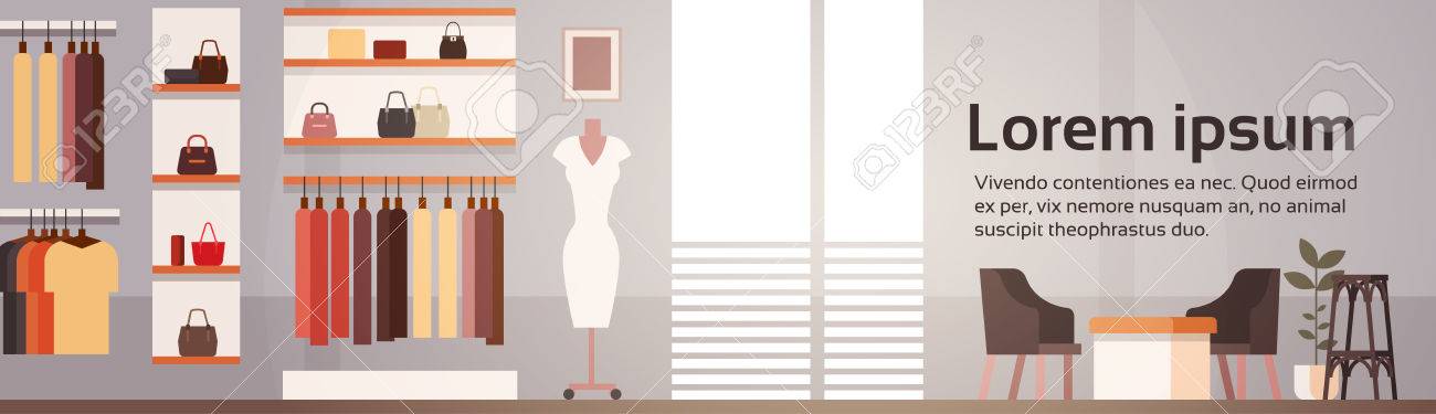 Big Fashion Shop Super Market Female Clothes Shopping Mall Interior Royalty Free Cliparts Vectors And Stock Illustration Image