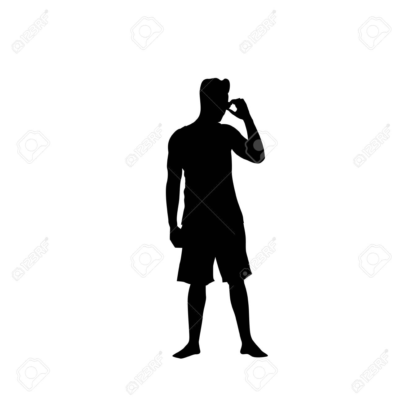 Mann Schwarzes Schattenbild Sprechen Auf Dem Intelligenten Telefon Handyanruf Der In Voller Lange Uber Weisser Hintergrund Vektor Illustration Steht Lizenzfrei Nutzbare Vektorgrafiken Clip Arts Illustrationen Image 76582279