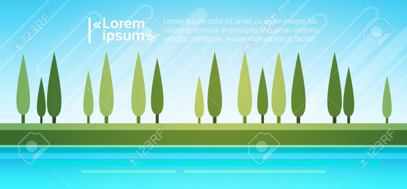 川の土手の空森フラット ベクター イラストを夏の風景山の森林木 のイラスト素材 ベクタ Image