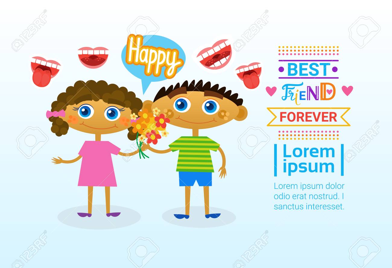 happy friendship day greeting card cute kids friends holiday