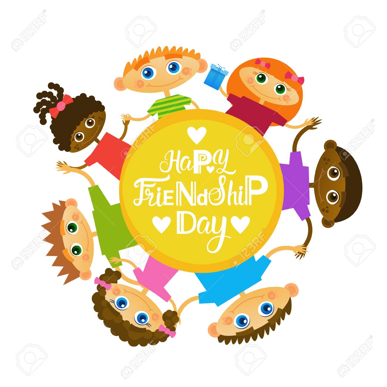 happy friendship day greeting card mix race kids friends multi