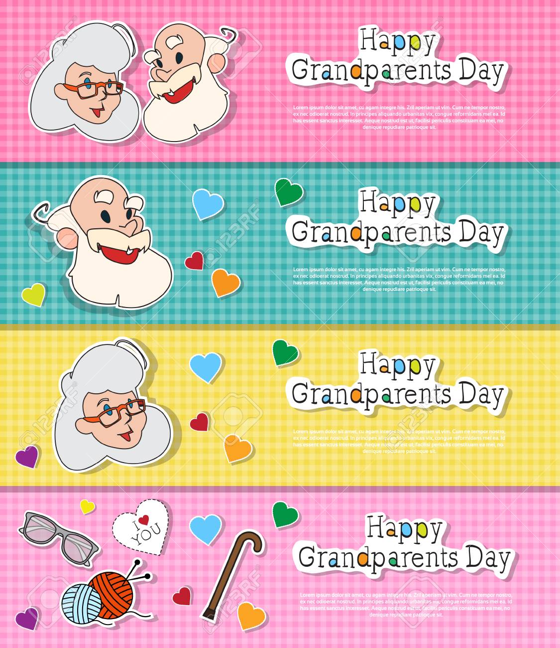 happy grandparents day greeting cards set colorful horizontal happy grandparents day cards