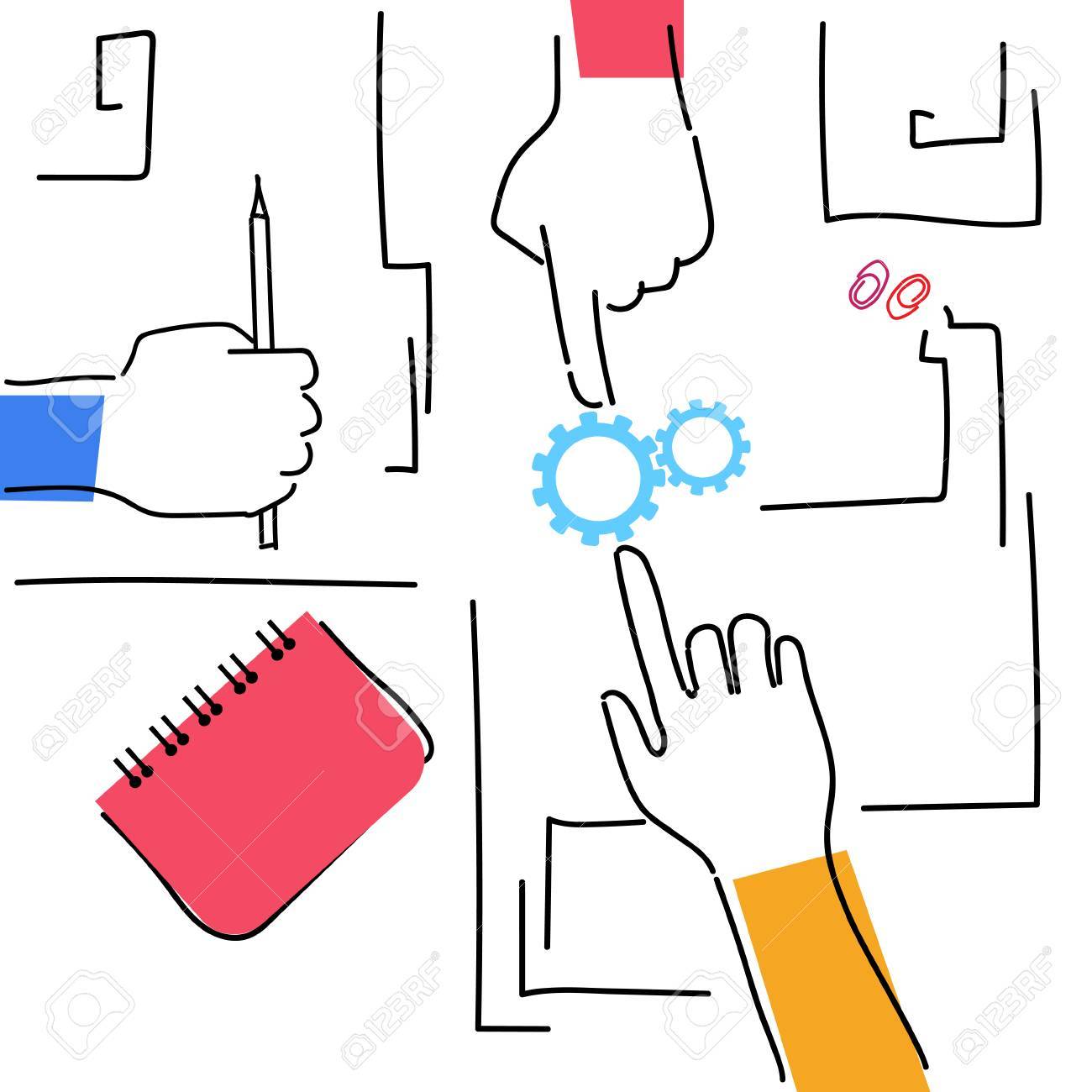 hands woking team together making business plan workplace desk top angle view vector illustration stock vector