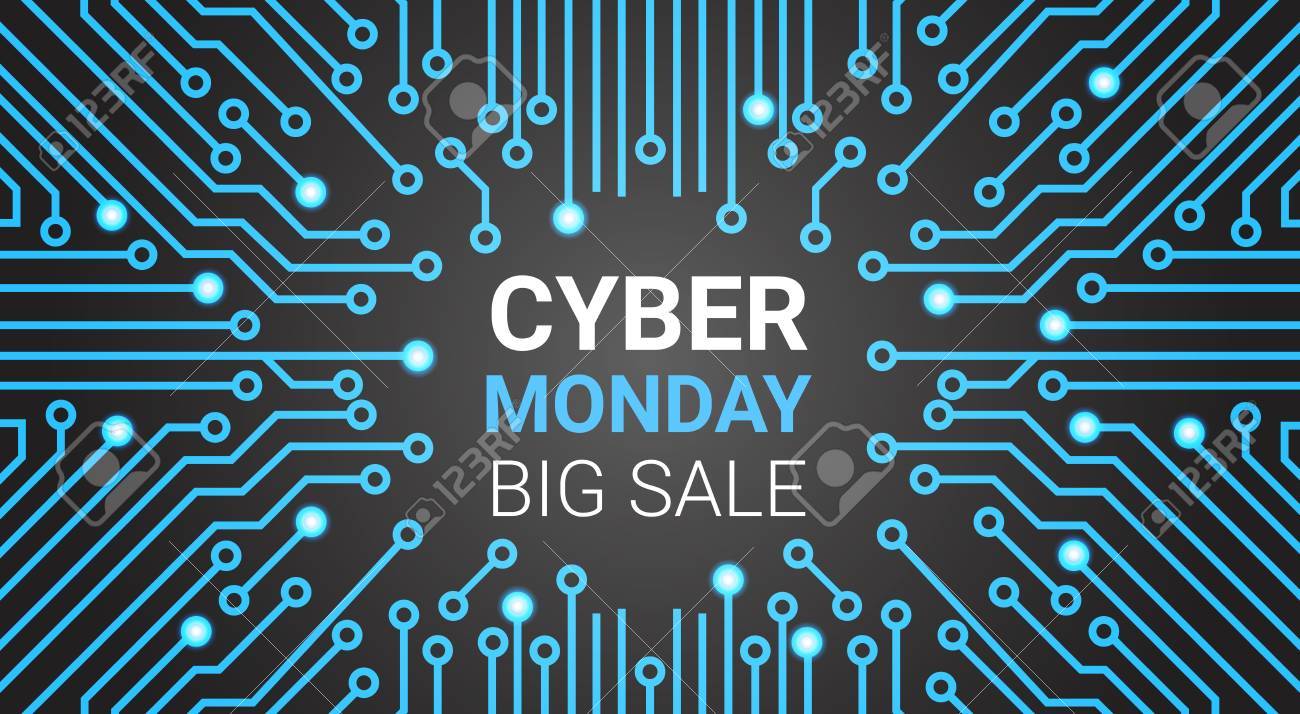 cyber monday banner with circuit background big technology sale circuit background image