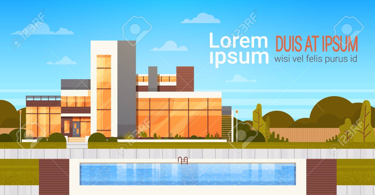 Villa De Luxe Avec Piscine Extérieur De La Maison Moderne Bannière