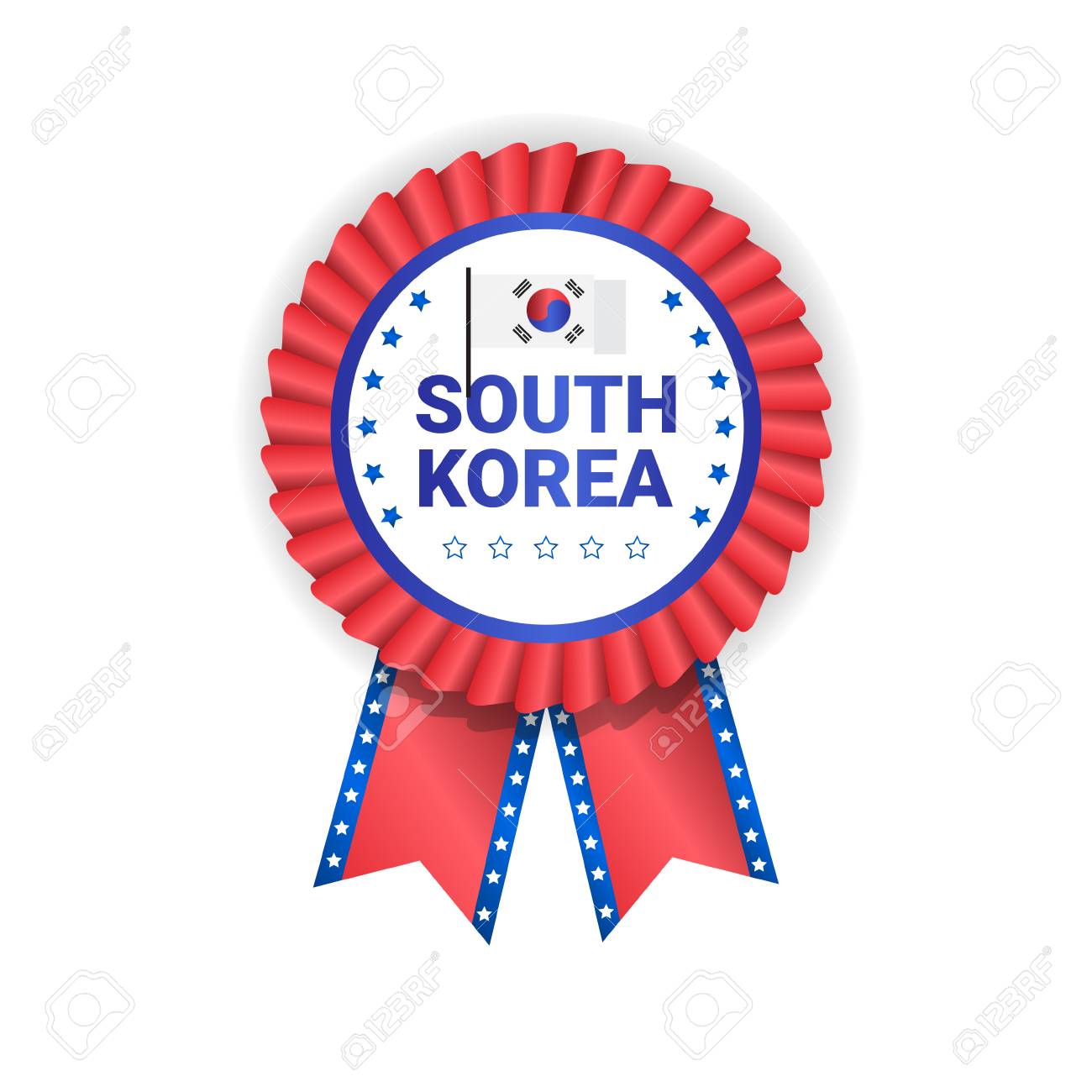 韓国国旗ベクトルイラストで飾られた白い背景に隔離された韓国のゲームメダルバッジ のイラスト素材 ベクタ Image