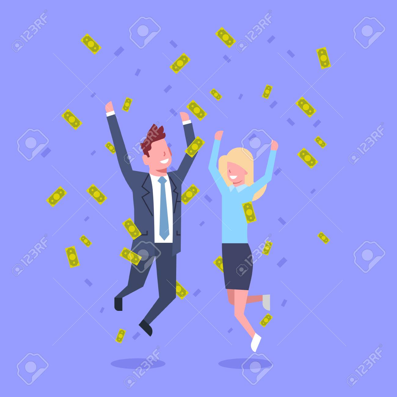 成功したビジネスマンと女性お金を投げる 金融成功コンセプトフラットイラストのイラスト素材 ベクタ Image 成功したビジネスマンと女性お金を投げる 金融成功コンセプトフラットイラストのイラスト素材 ベクタ Image