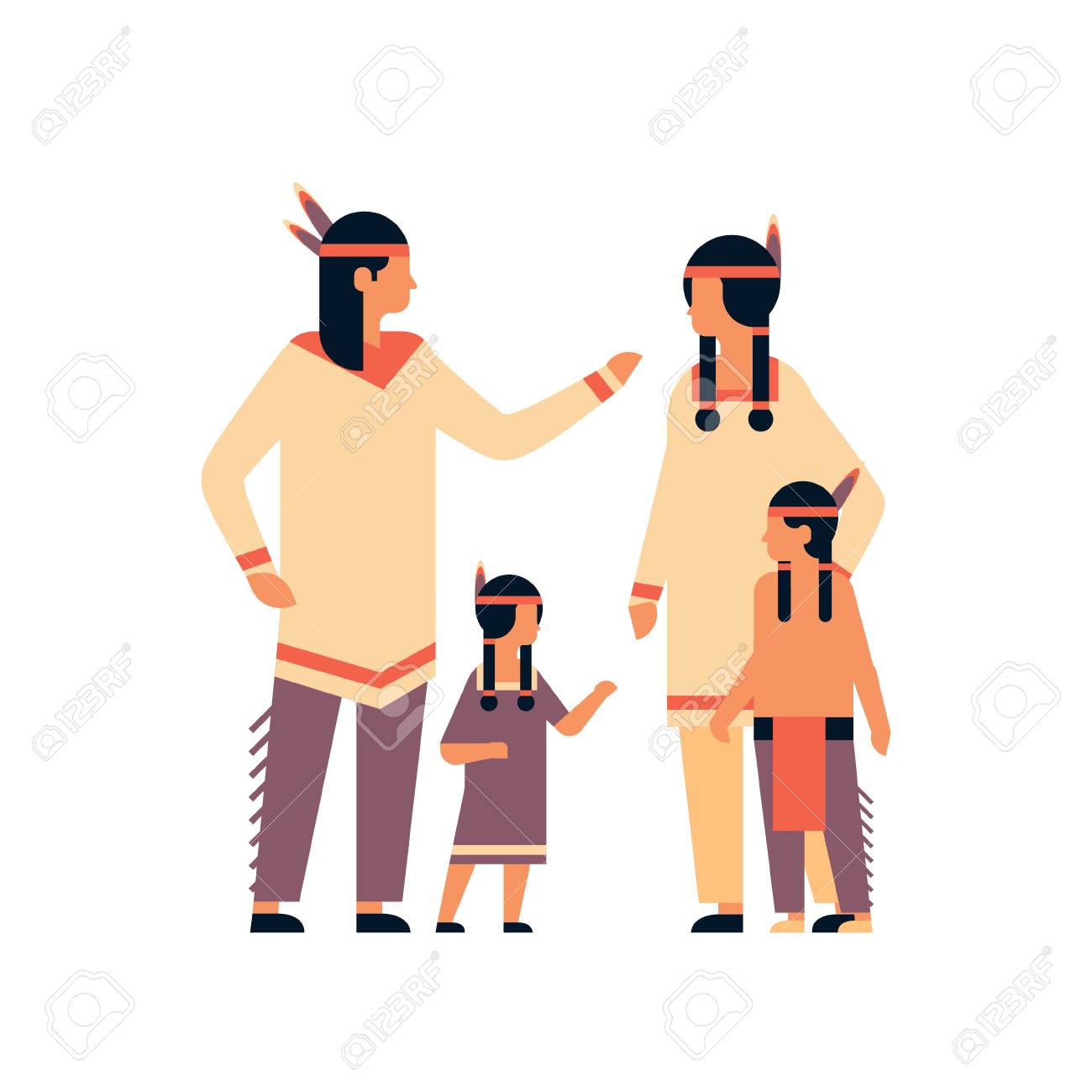 Indian Family Thanksgiving Day Celebrating Concept Parents Children Communication Cartoon Character Full Length Isolated Flat Vector Illustration Royalty Free Cliparts Vectors And Stock Illustration Image