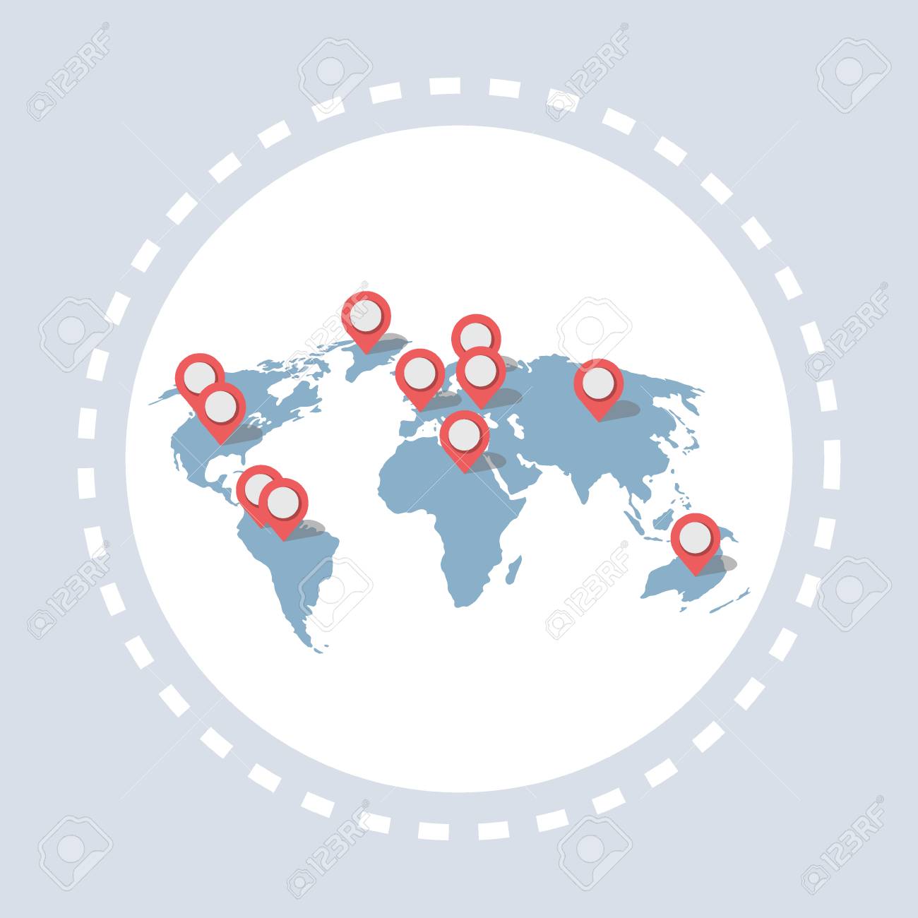 World Map Location Geo Tags Shopping Icon Concept Flat Vector
