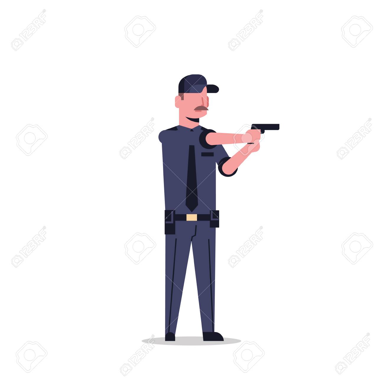 security guard man in black uniform holding pistol police officer