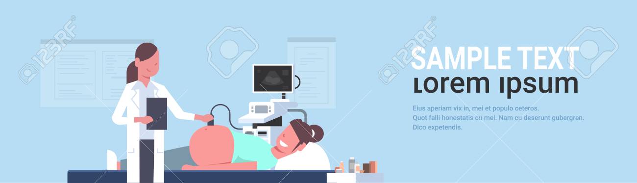 pregnant woman visiting female doctor doing ultrasound fetus screening at digital monitor gynecology consultation concept modern hospital clinic horizontal flat portrait copy space vector illustration - 119887548 pregnant woman visiting female doctor doing ultrasound fetus screening at digital monitor gynecology consultation concept modern hospital clinic horizontal flat portrait copy space vector illustration - 119887548