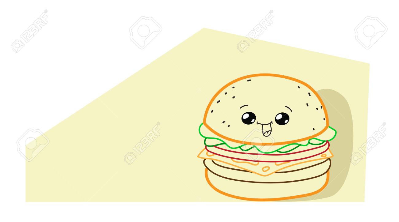 Cute Hamburger Cartoon Comic Character With Smiling Face Tasty