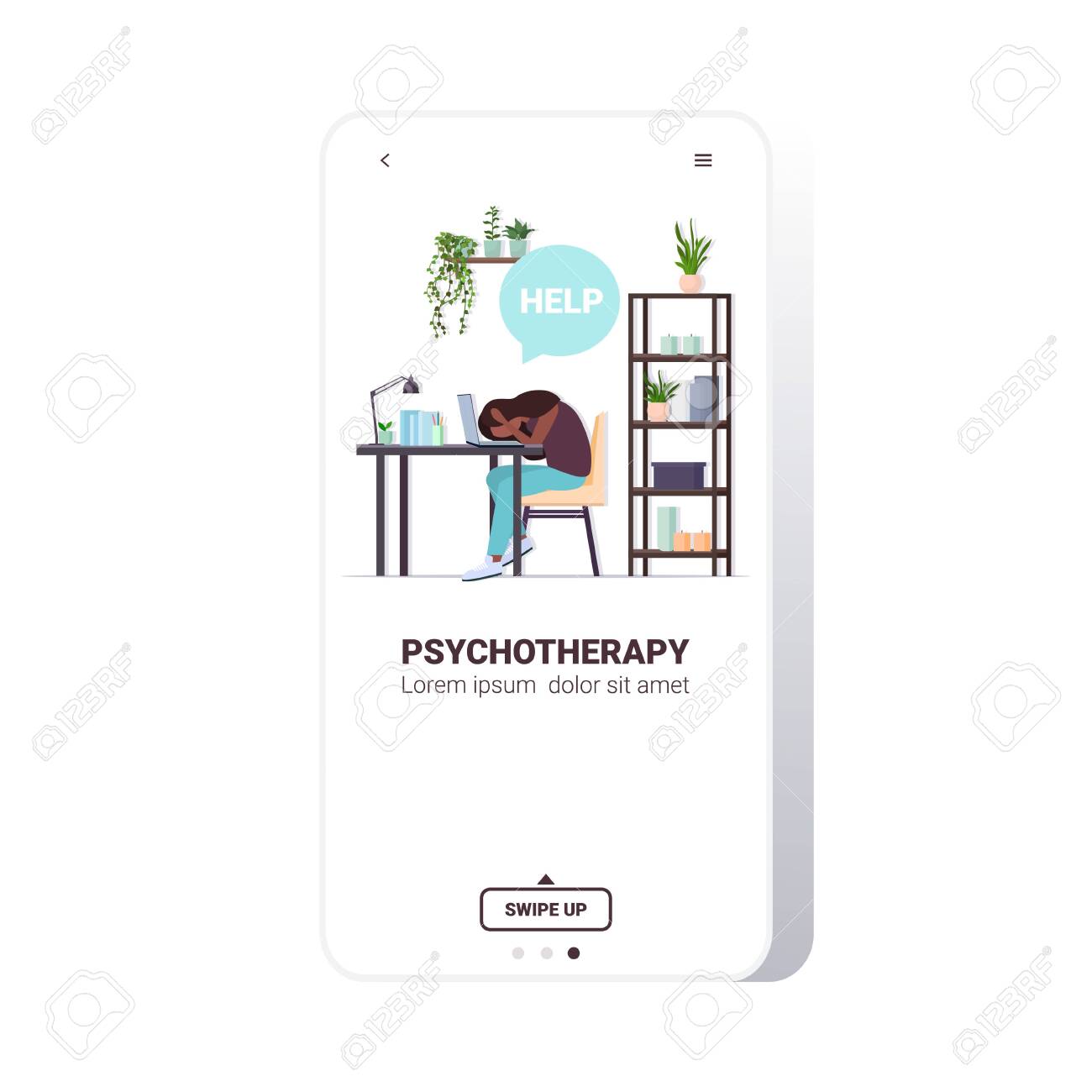 Upset Girl With Help Chat Bubble Holding Head Depression Problems Royalty Free Cliparts Vectors And Stock Illustration Image