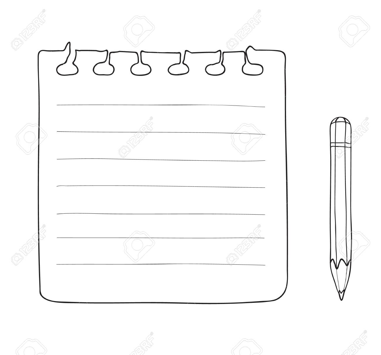 ノート紙と鉛筆手描きベクトル線画イラスト のイラスト素材 ベクタ Image