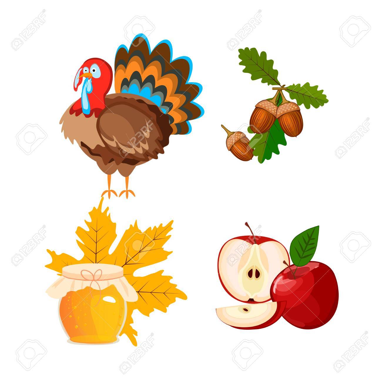 Thanksgiving Turkey Icons : Thanksgiving Icons Set Roasted Turkey And Fresh Vector Image