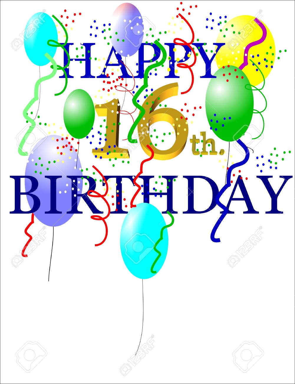 happy 16th bday generic gender on white in 3d royalty free cliparts