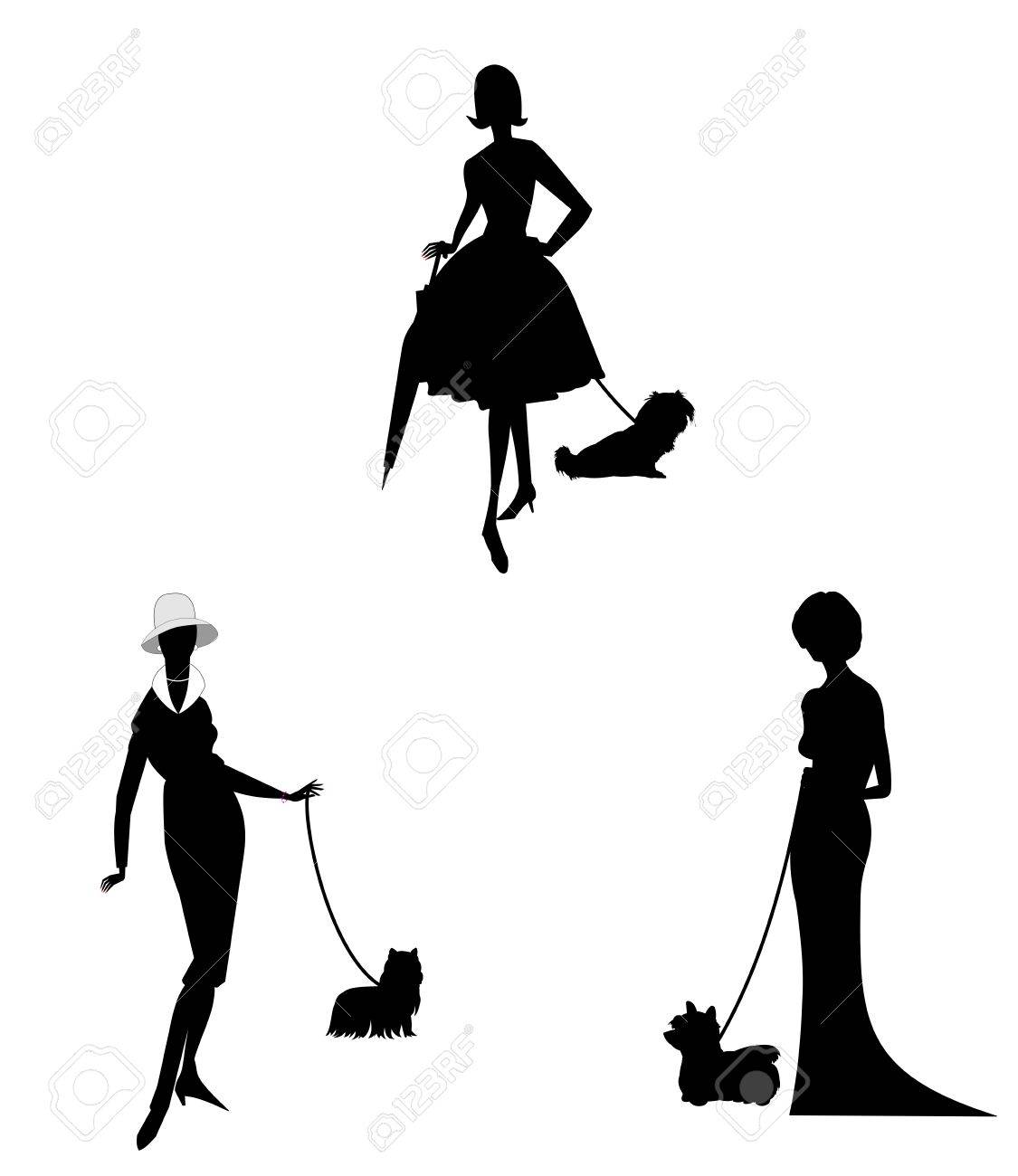 犬のシルエットとエレガントな女性 のイラスト素材 ベクタ Image 犬のシルエットとエレガントな女性 のイラスト素材 ベクタ Image
