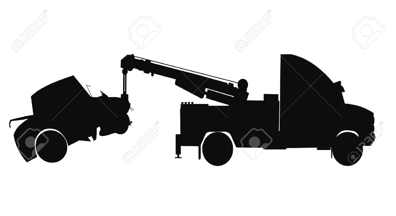大破した車のシルエットに曳航されています のイラスト素材 ベクタ Image