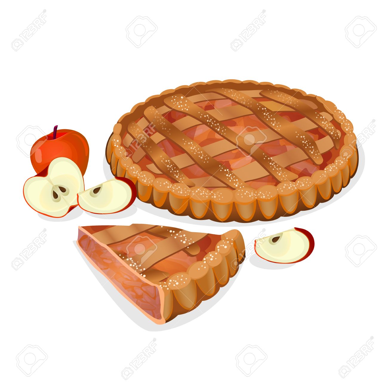 Apple Pie With Fruits, Cut Slice Isolated. Traditional Homemade Tasty Cake.  Apple Elements Nearby. Fresh Bakery. Principal Filling Ingredient Is Apple.  Baked Sweet Cooking. Vector Illustration Royalty Free SVG, Cliparts,  Vectors, and, image size:1300x1300