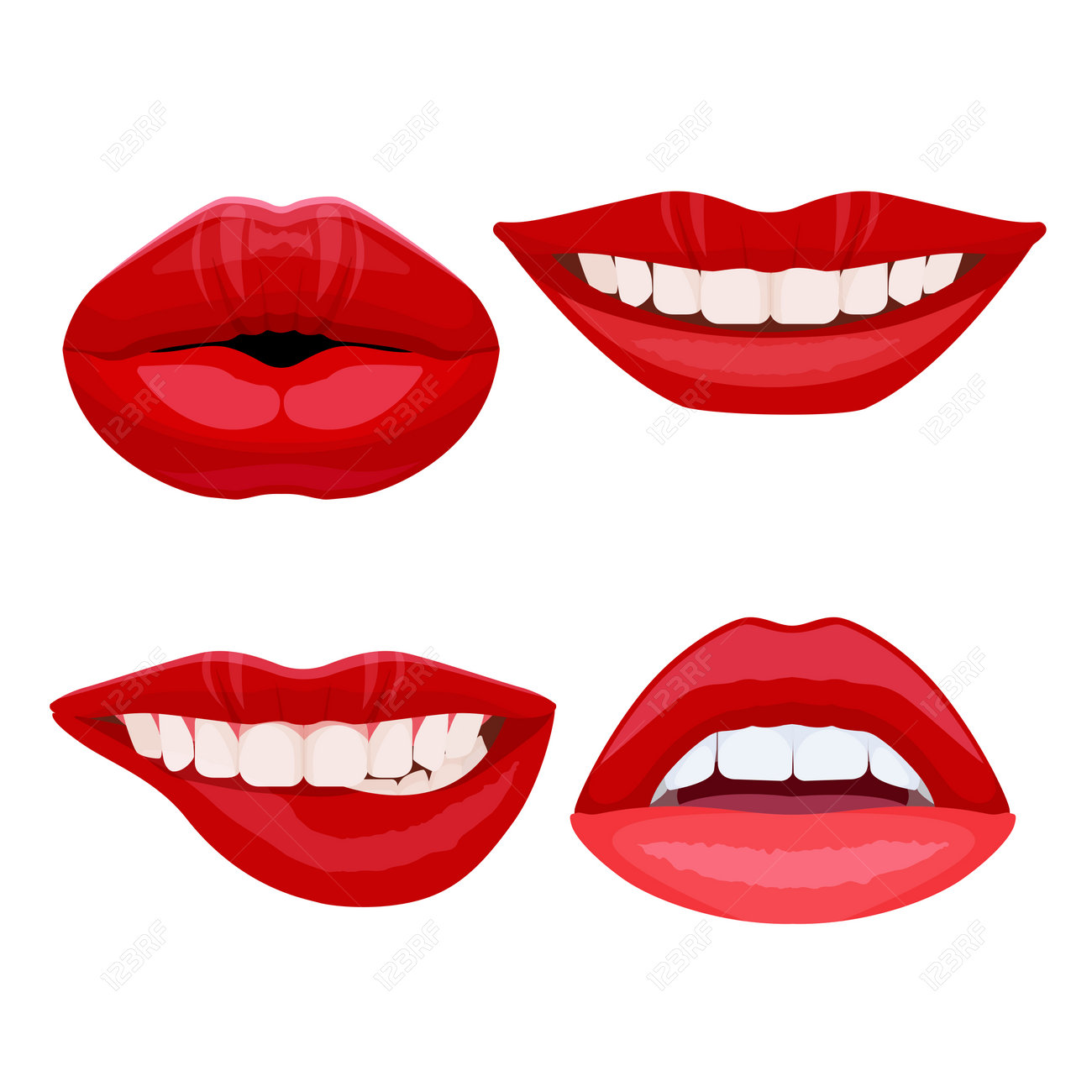 Conjunto De Labios De Mordida Com Sorriso Dental Dentes Ideais E Sexy Na Boca Aberta Ilustraciones Vectoriales Clip Art Vectorizado Libre De Derechos Image 77414608