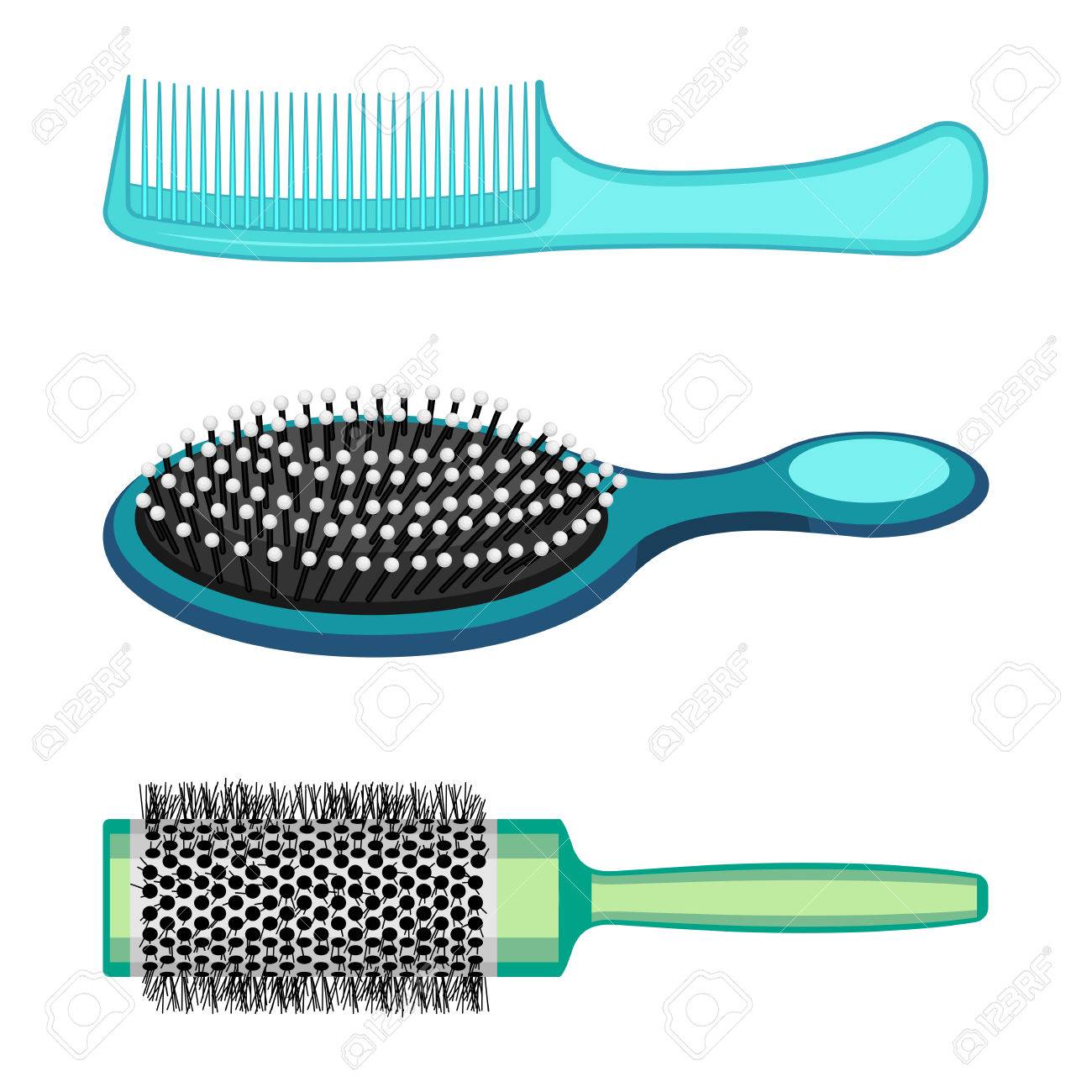 Types Of Hair Combs And Hairdressing Brushes Vector Illustration