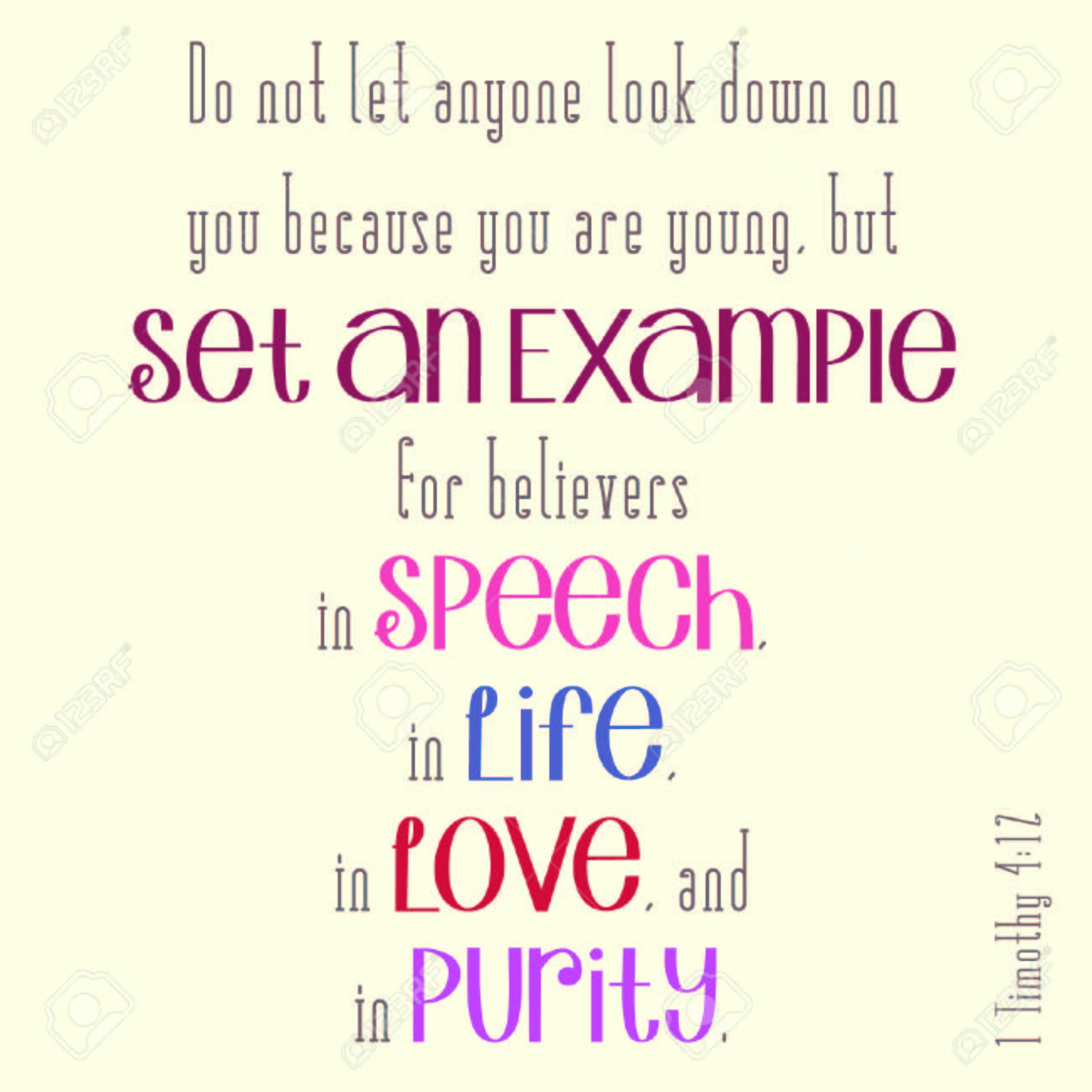 1 Timothy 4 12 Inspirational Typography On Light Back Ground Royalty Free Cliparts Vectors And Stock Illustration Image 51334195