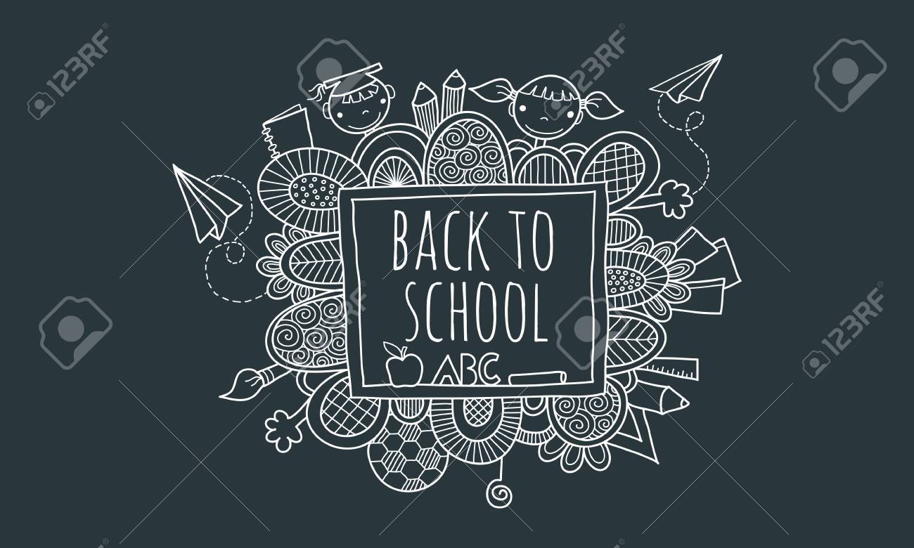 戻る学校黒板手描かれた落書きベクトルに抽象的な形 渦 鉛筆 子供