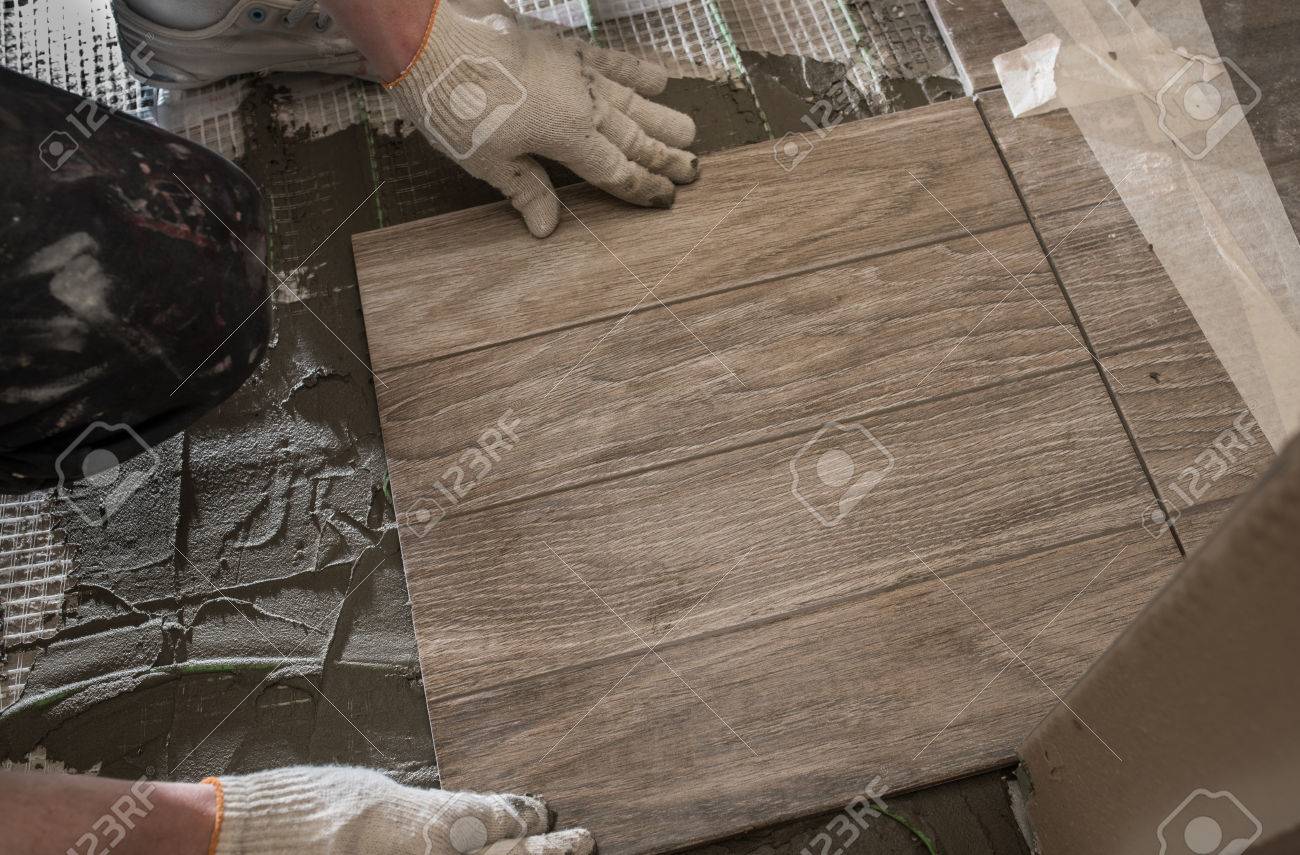 Laying Tile Glazed Tile Stylized Tree Prepared Under The Concrete