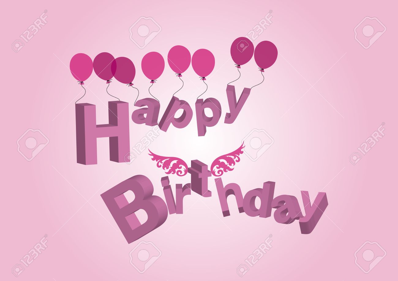 Illustration Of Happy Birthday 3d Text With Balloons And Angel ...