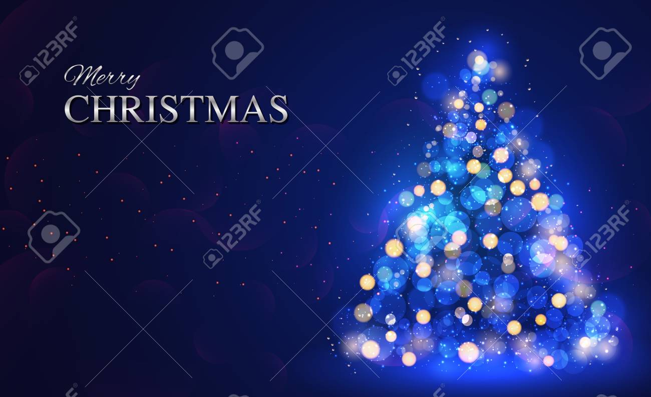 merry christmas and happy new year christmas tree light and christmas tree poster template