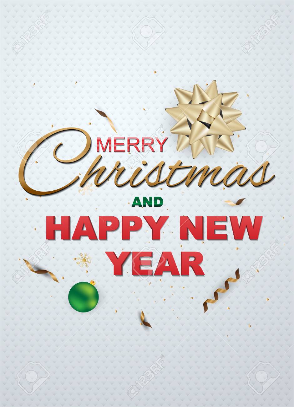merry christmas and happy new year on background typography and elements greeting card or poster