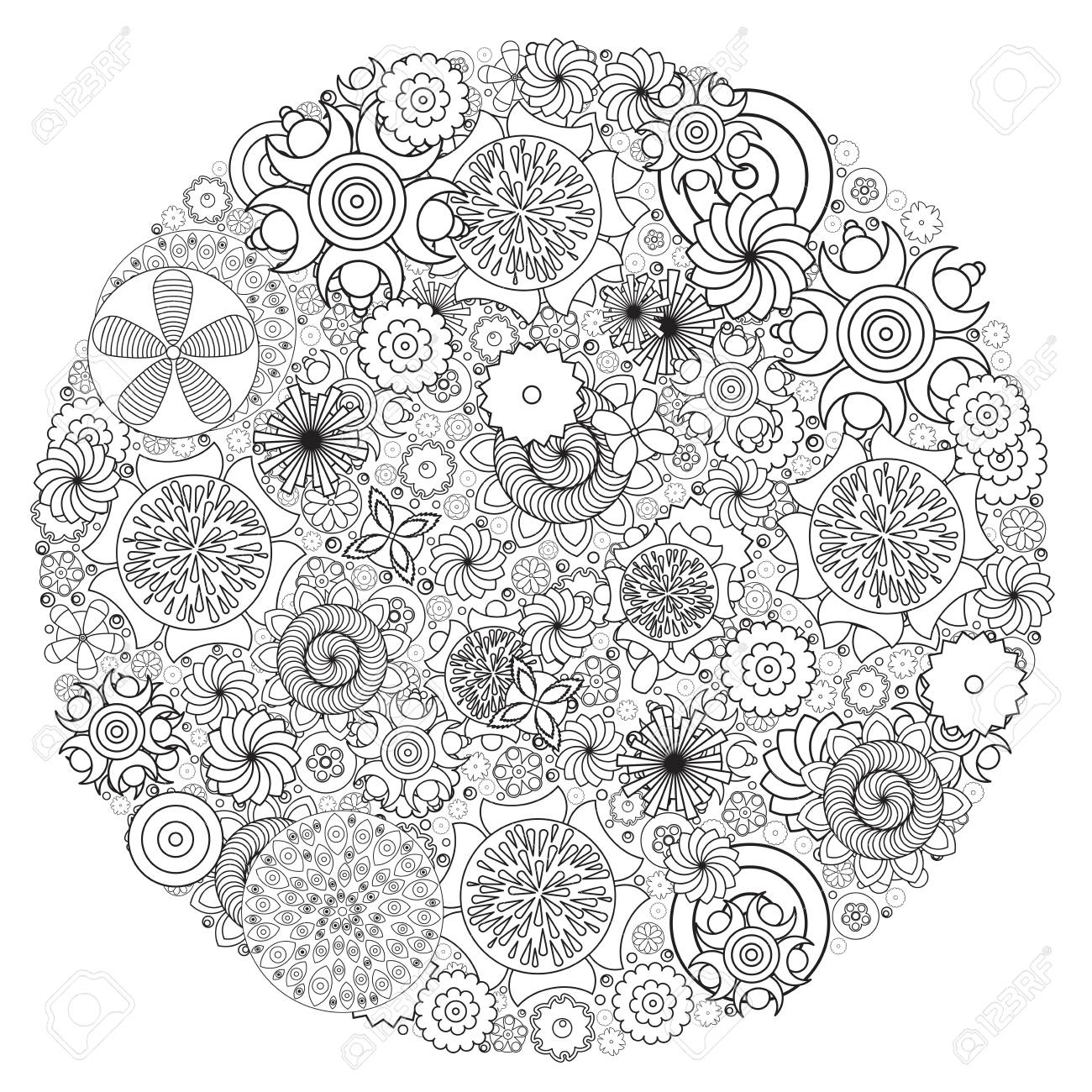 円花飾り。手描きアート曼荼羅。インク ペンの模倣。のイラスト素材