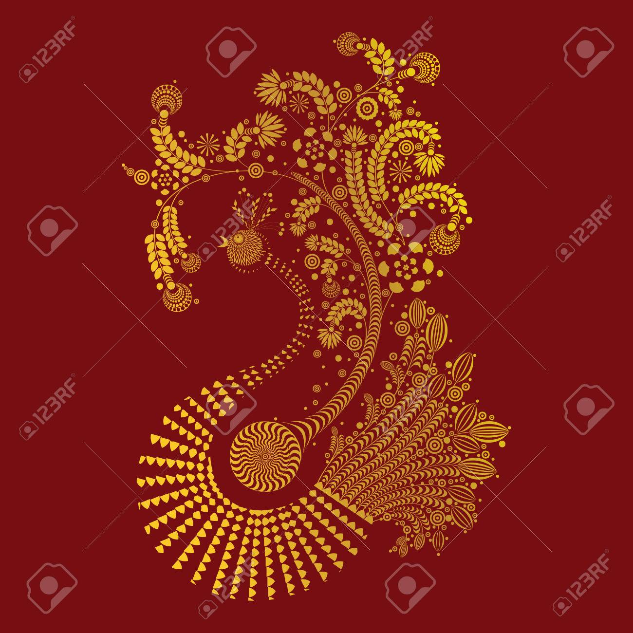 装飾的な酉は花の要素から成っています 中国の新年の干支デザインのシンボルです 火の鳥鶏は花模様に成っています 中国伝統的な 17 新年装飾的な干支 のイラスト素材 ベクタ Image