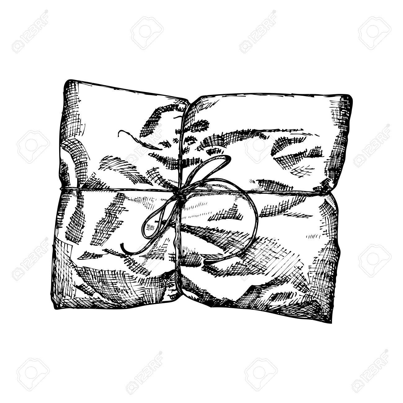 gift box with ribbon string and bow hand drawn realistic