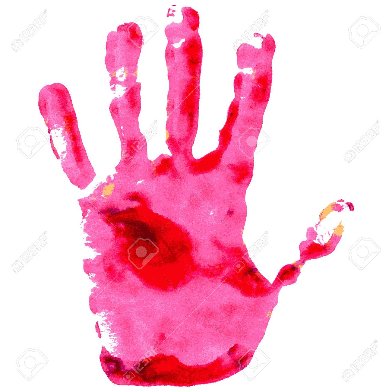 handprint in paint colors isolated on white acrylic and watercolor