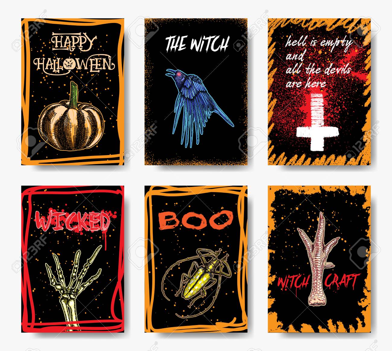 halloween hand drawn invitation flyers or greeting cards set hand flyers
