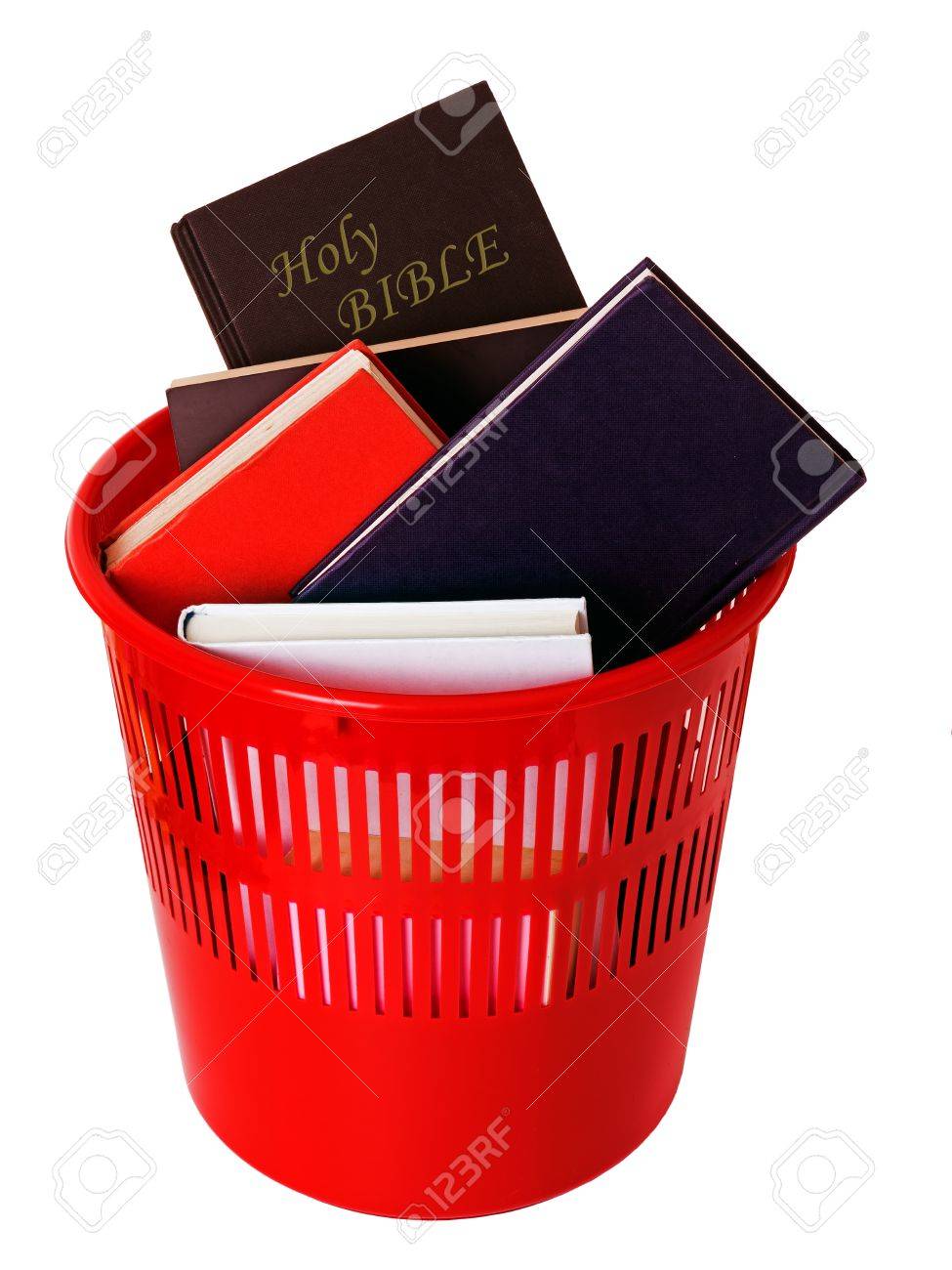 Bible An Dother Book In Rubbish, Trash - Isolated Over White Stock Photo,  Picture And Royalty Free Image. Image 22108825.