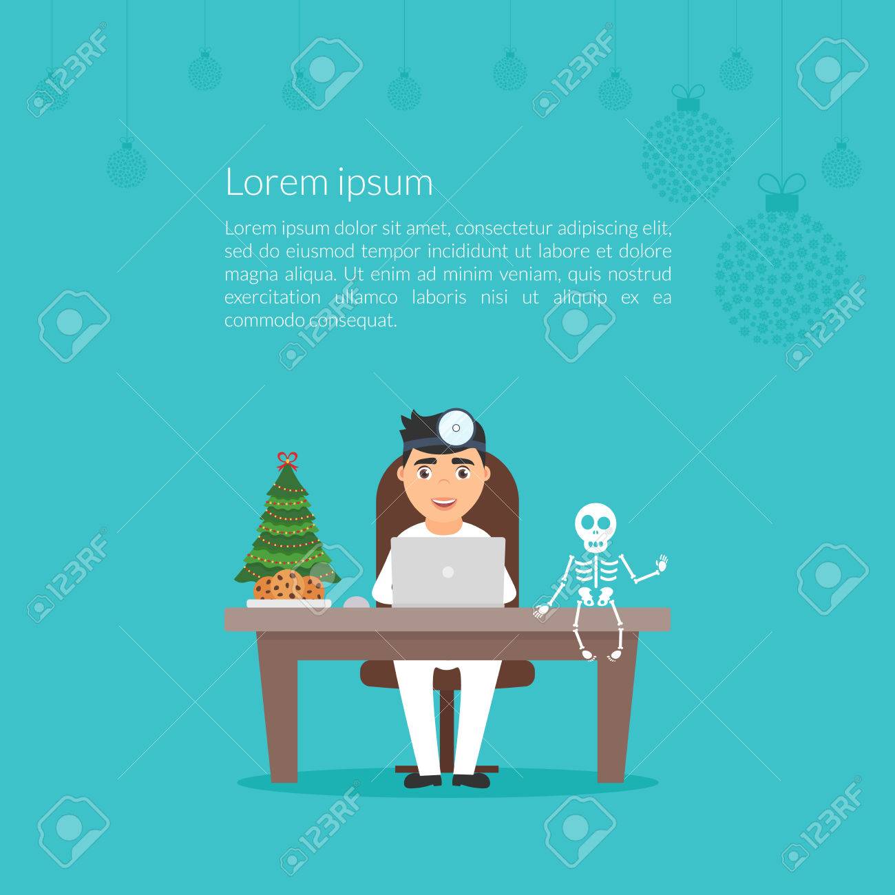 Banque d images No l illustration médicale Mignon personnage de dessin animé médecin otolaryngologist ou un dentiste Joyeux No l et Bonne Année décorées